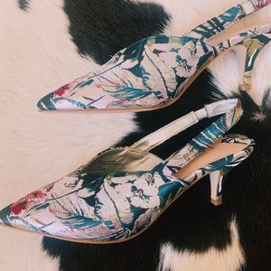 Leith Floral Jacquard Slingback Kitten Heels